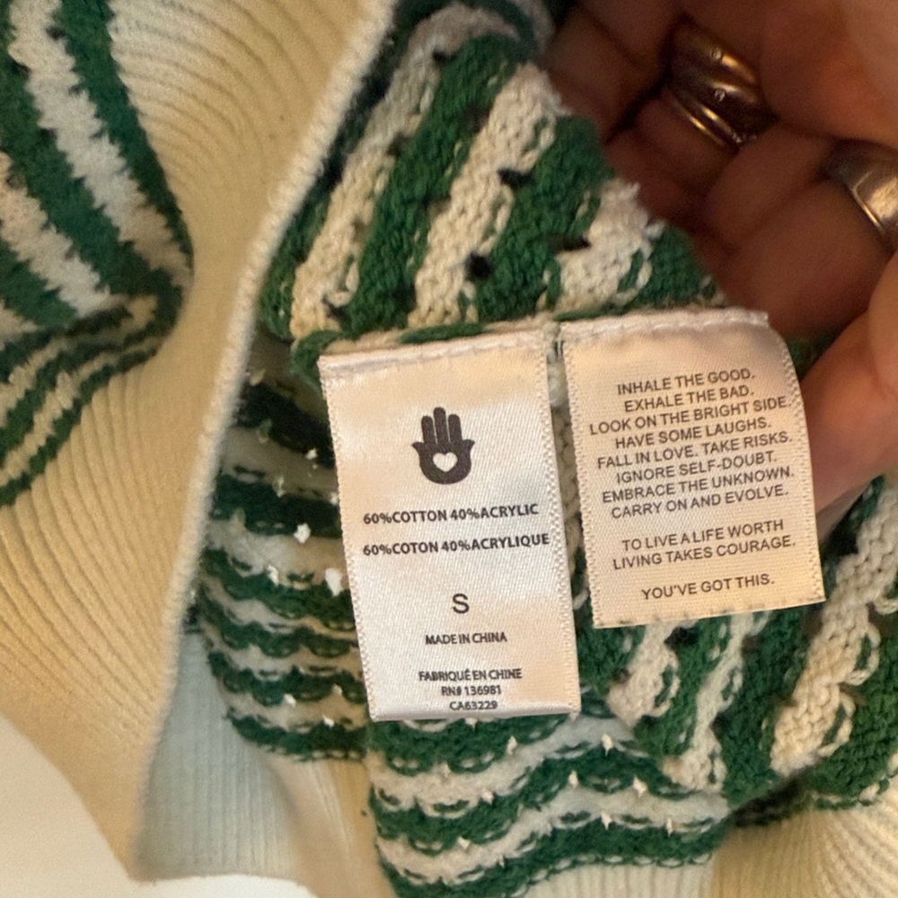Spiritual Gangster Green and Cream Striped Sweater - Picture 4 of 4